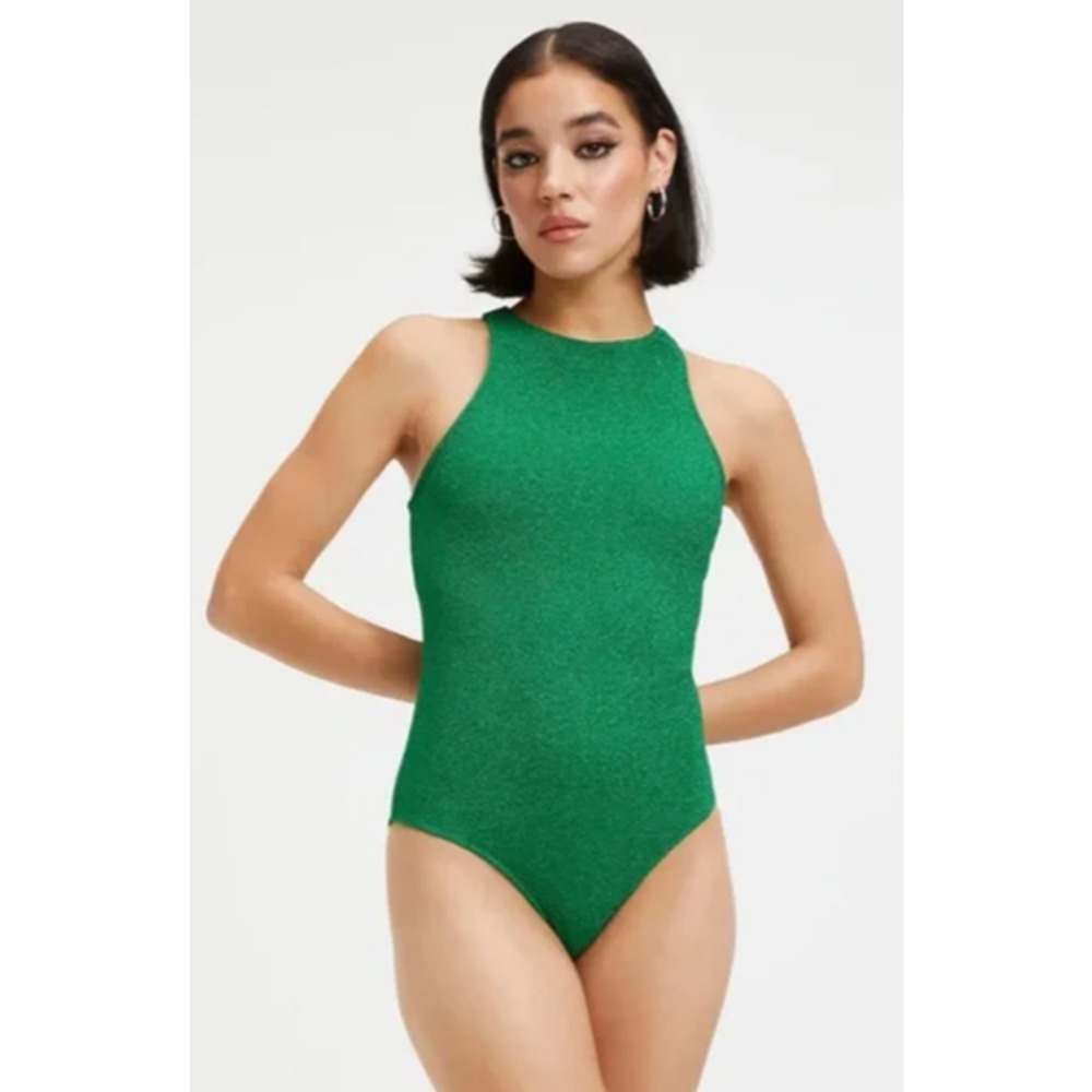 Good American Sparkle Swimsuit One Piece Green XL GA4 NWOT